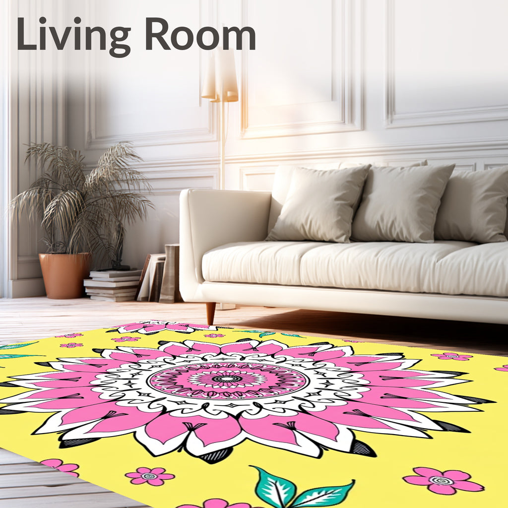 Bright Pink Mandala Flower Pattern Rug