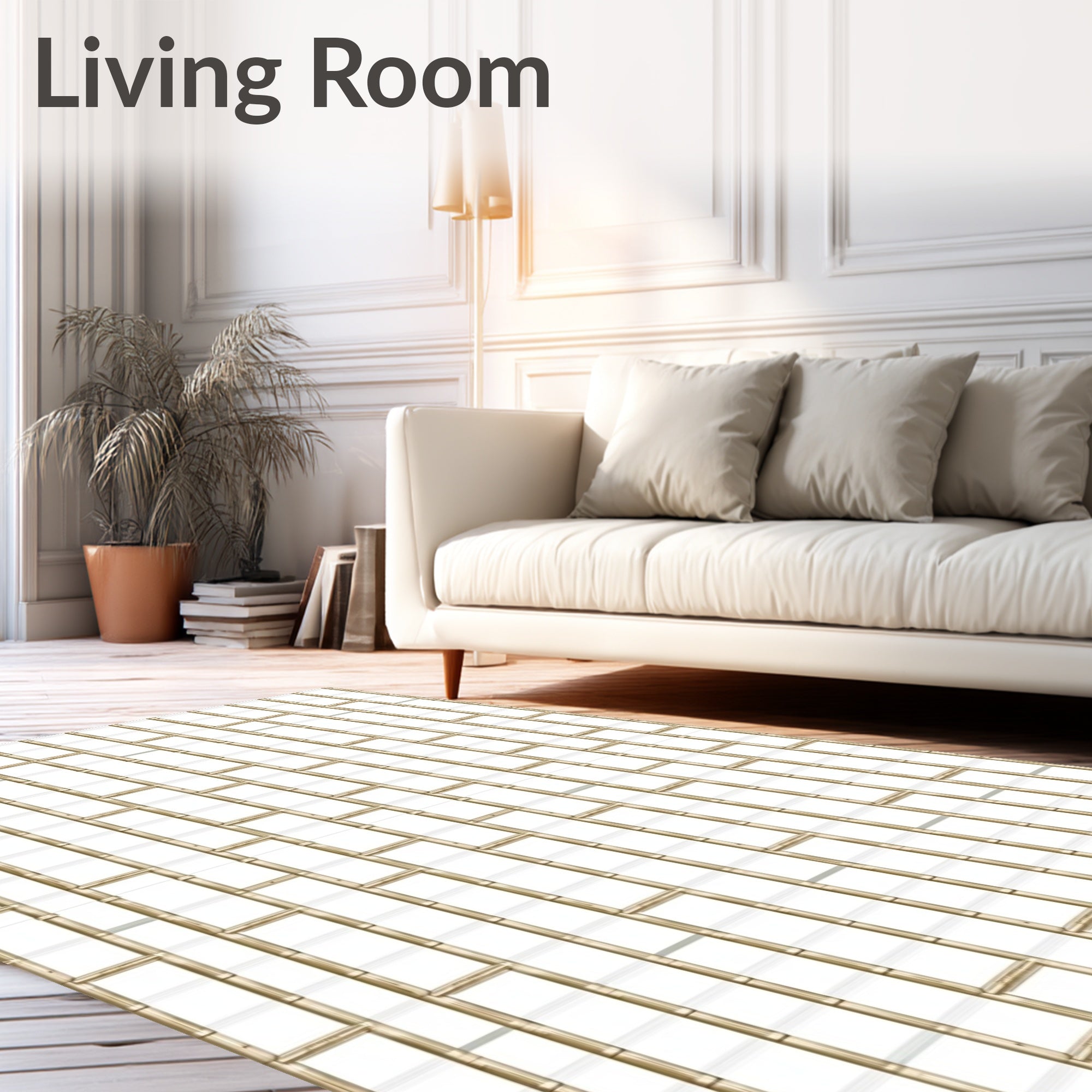 Natural Bamboo Geometric Brick Pattern Rug