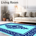Ornate Dark Blue Floral Frame Rug