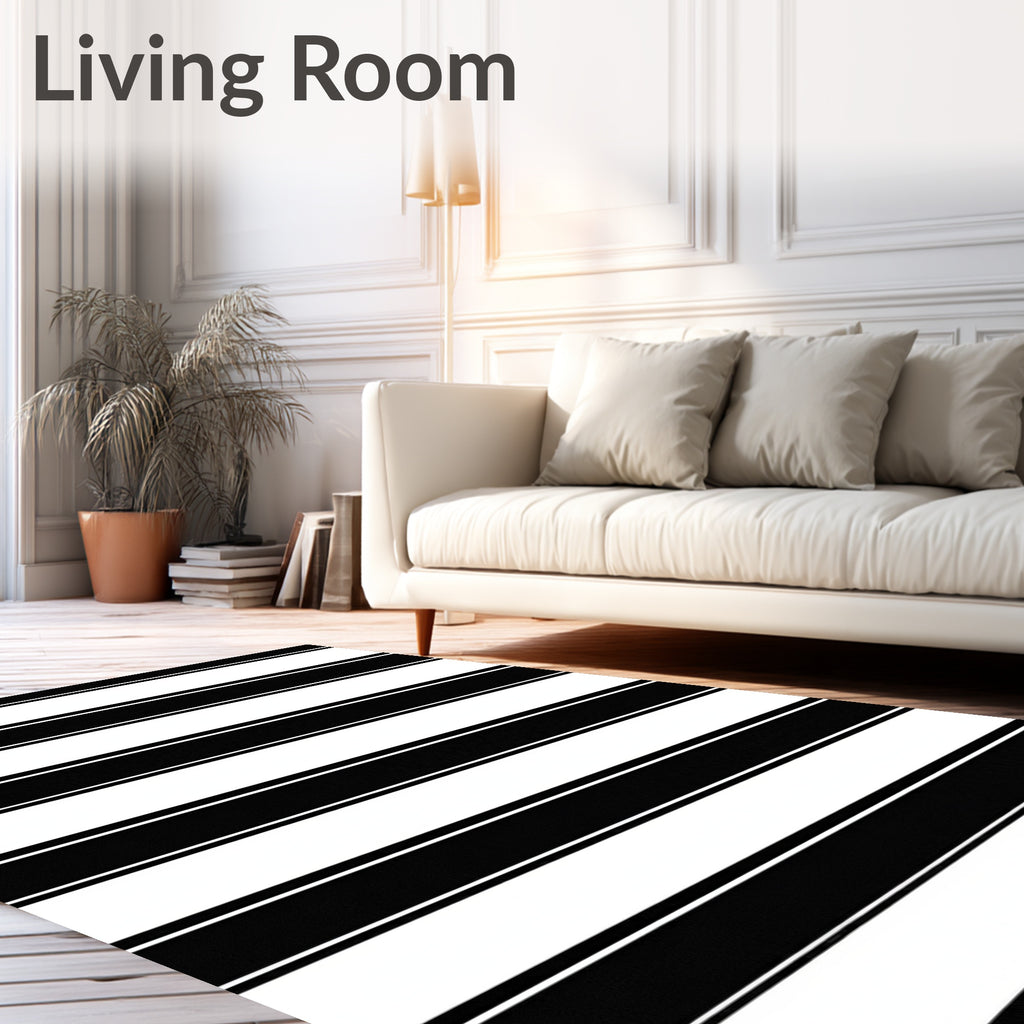Classic Black White Striped Pattern Rug