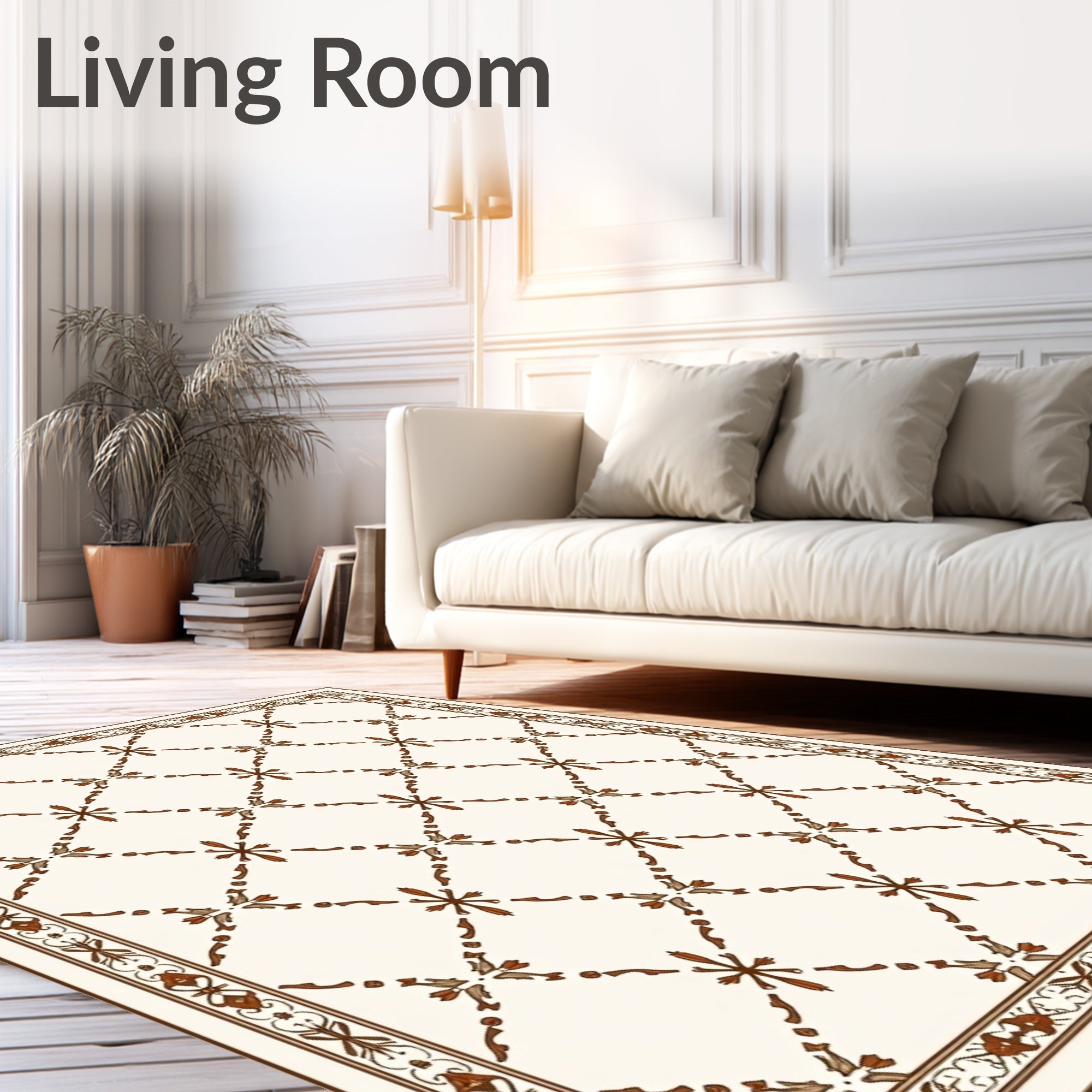 Ornate Cream Lattice Floral Rug