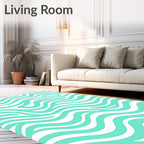 Abstract Aqua Wave Pattern Rug