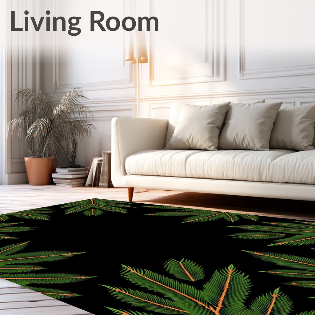Green Frond Tropical Frame Rug