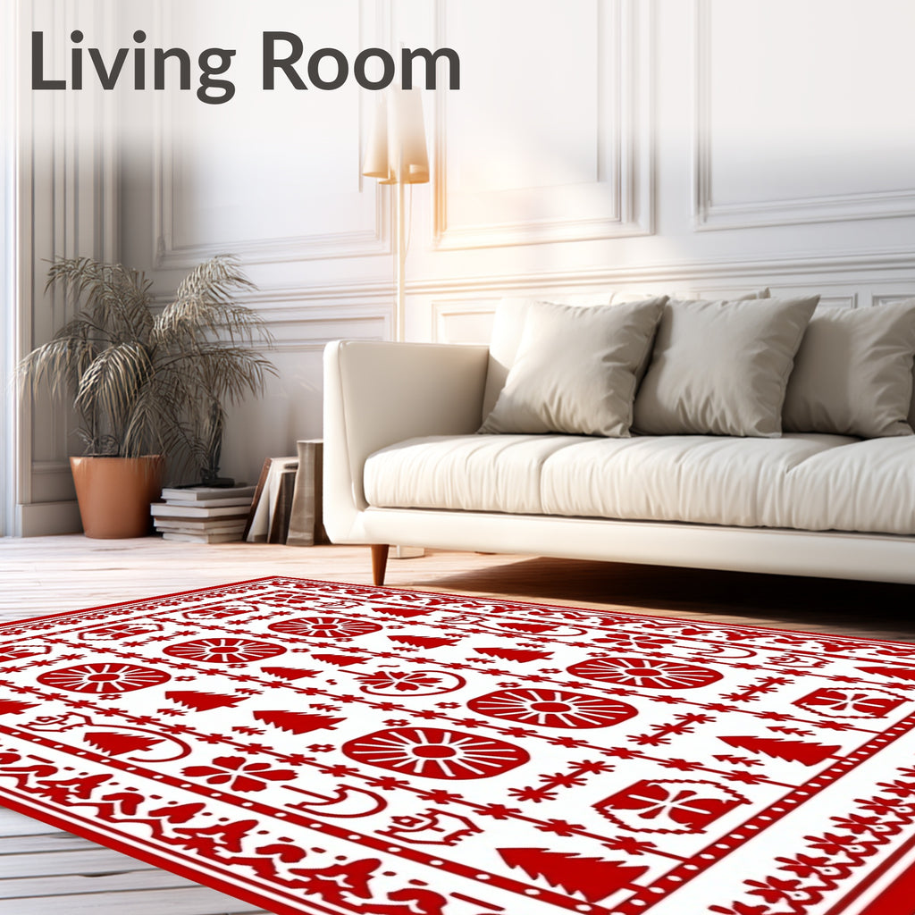 Classic Red Geometric Tree Folk Rug