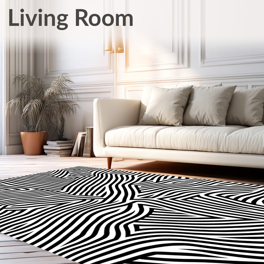 Graphic Black White Abstract Stripes Design Rug