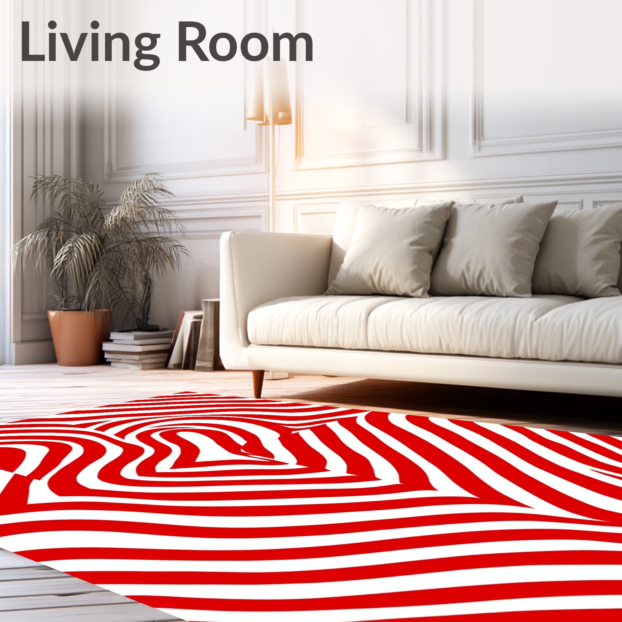 Red White Swirl Abstract Pattern Rug