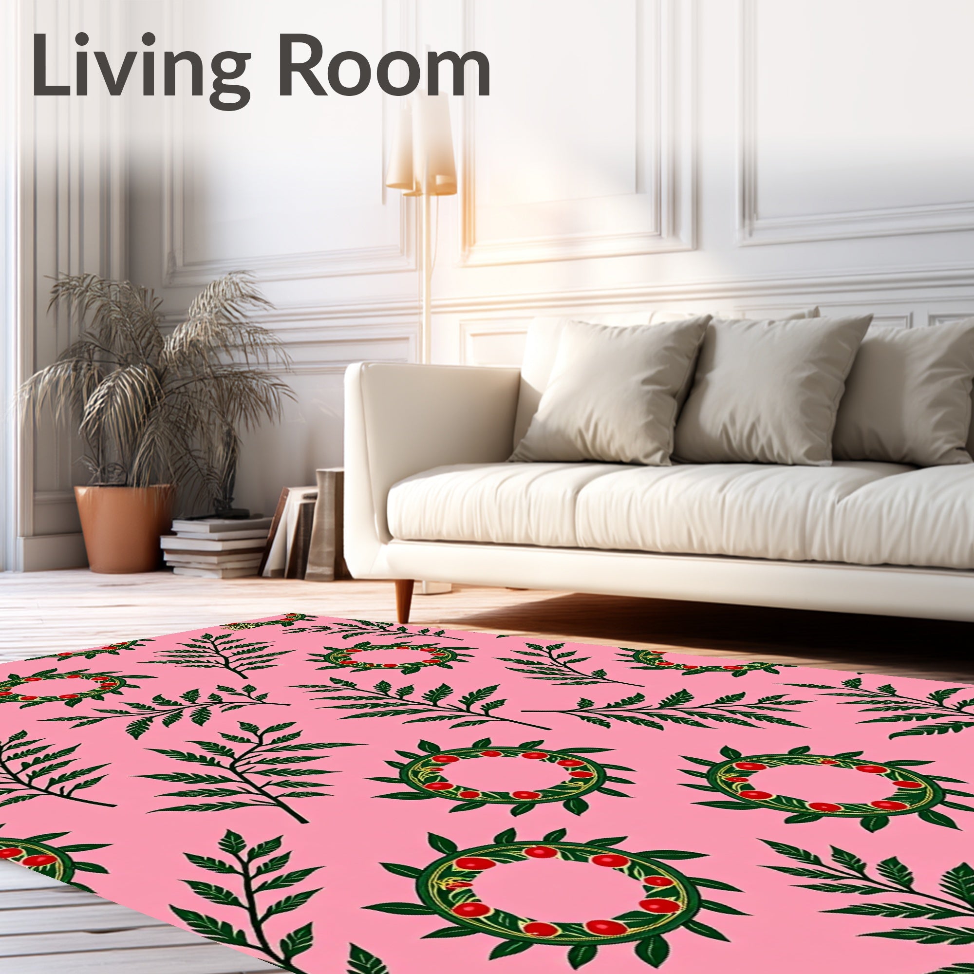 Green Leafy Branches with Red Berries Rug