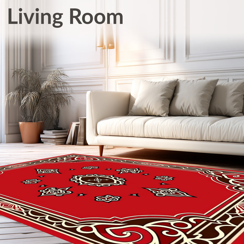 Lively Red Abstract Scrolling Floral Rug