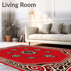 Lively Red Abstract Scrolling Floral Rug