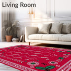 Red Festive Bordered Flower Design Rug
