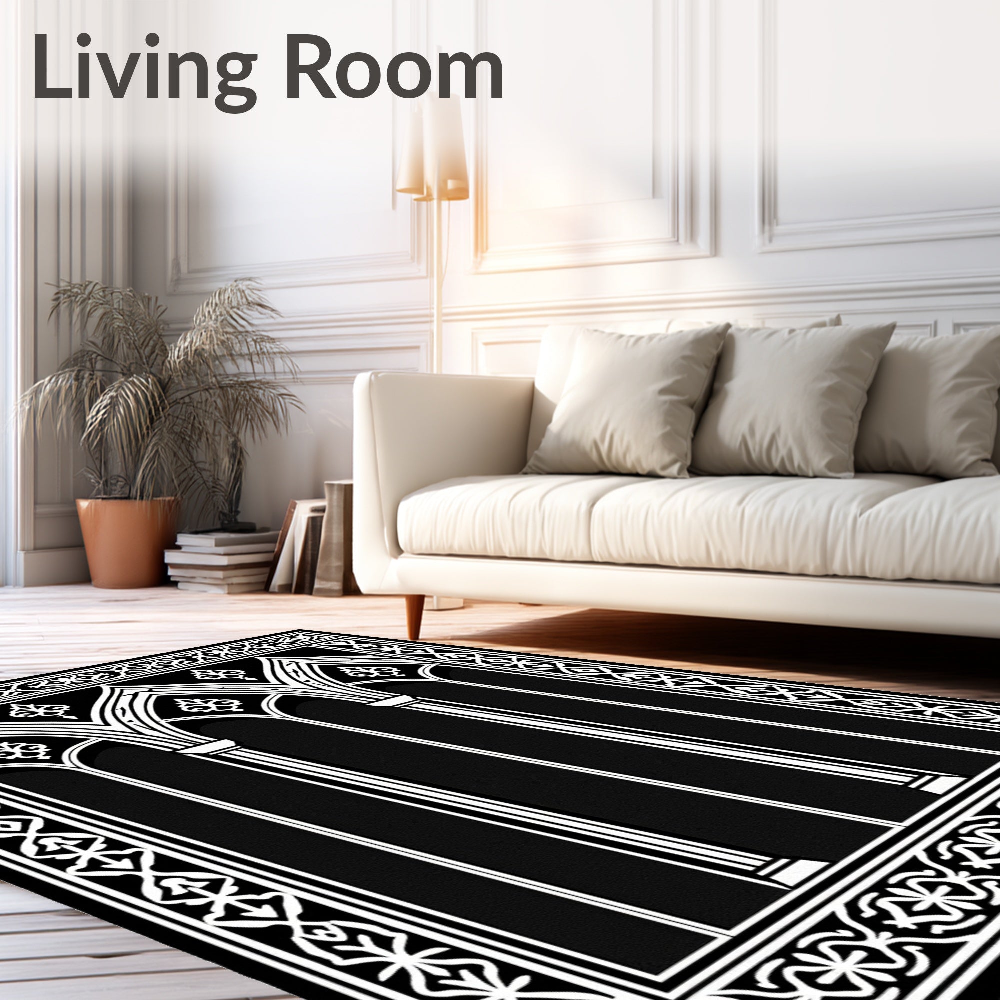 Gothic Trellis White Black Ornamental Rug