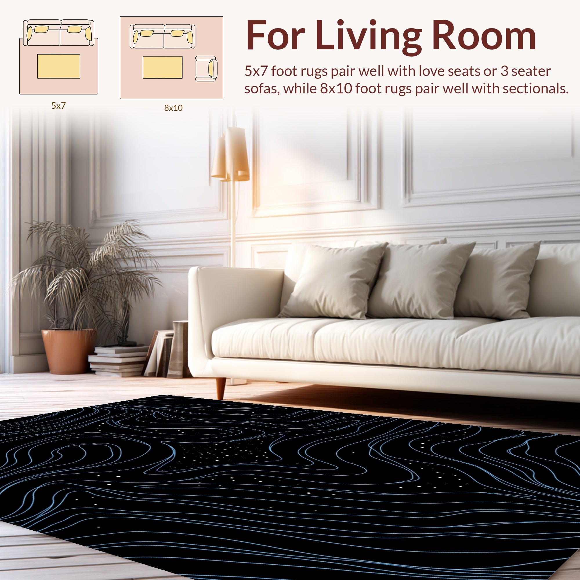 Abstract Swirl Blue Contour Dots Pattern Rug