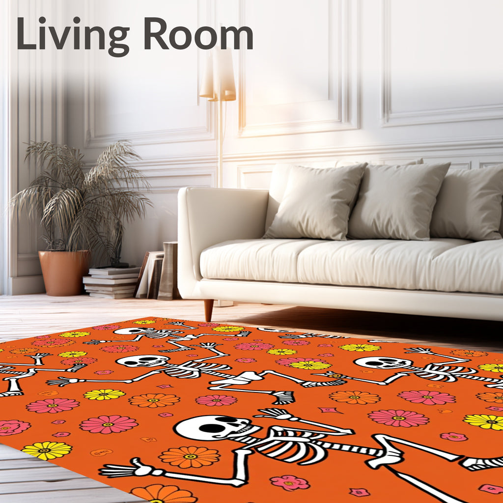 Dancing Skeletons Floral Whimsy Rug
