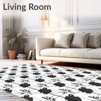 Modern Minimalist Black White Grid Pattern Rug