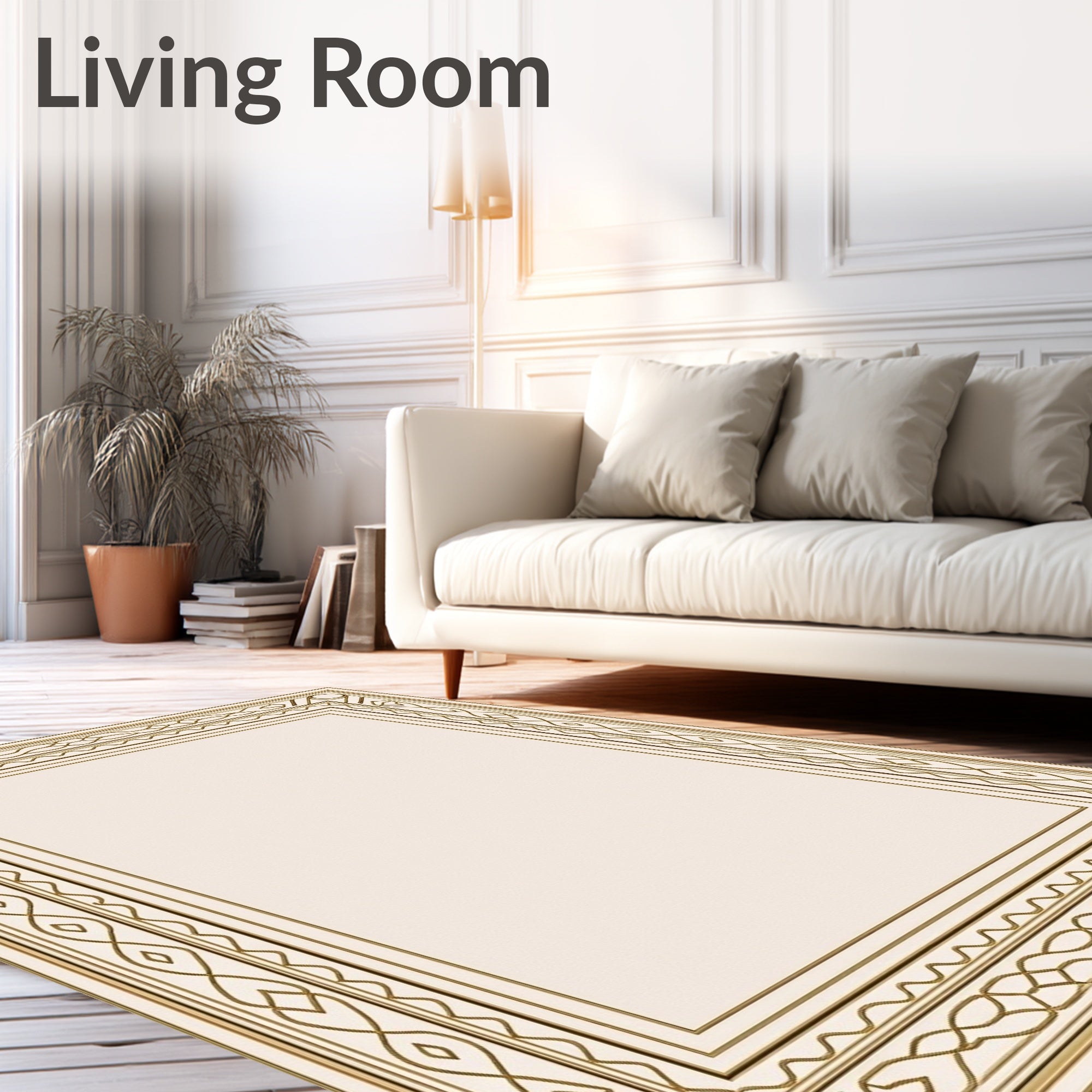 Elegant Gold Geometric Border Rug