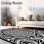 Black White Abstract Radial Pattern Rug