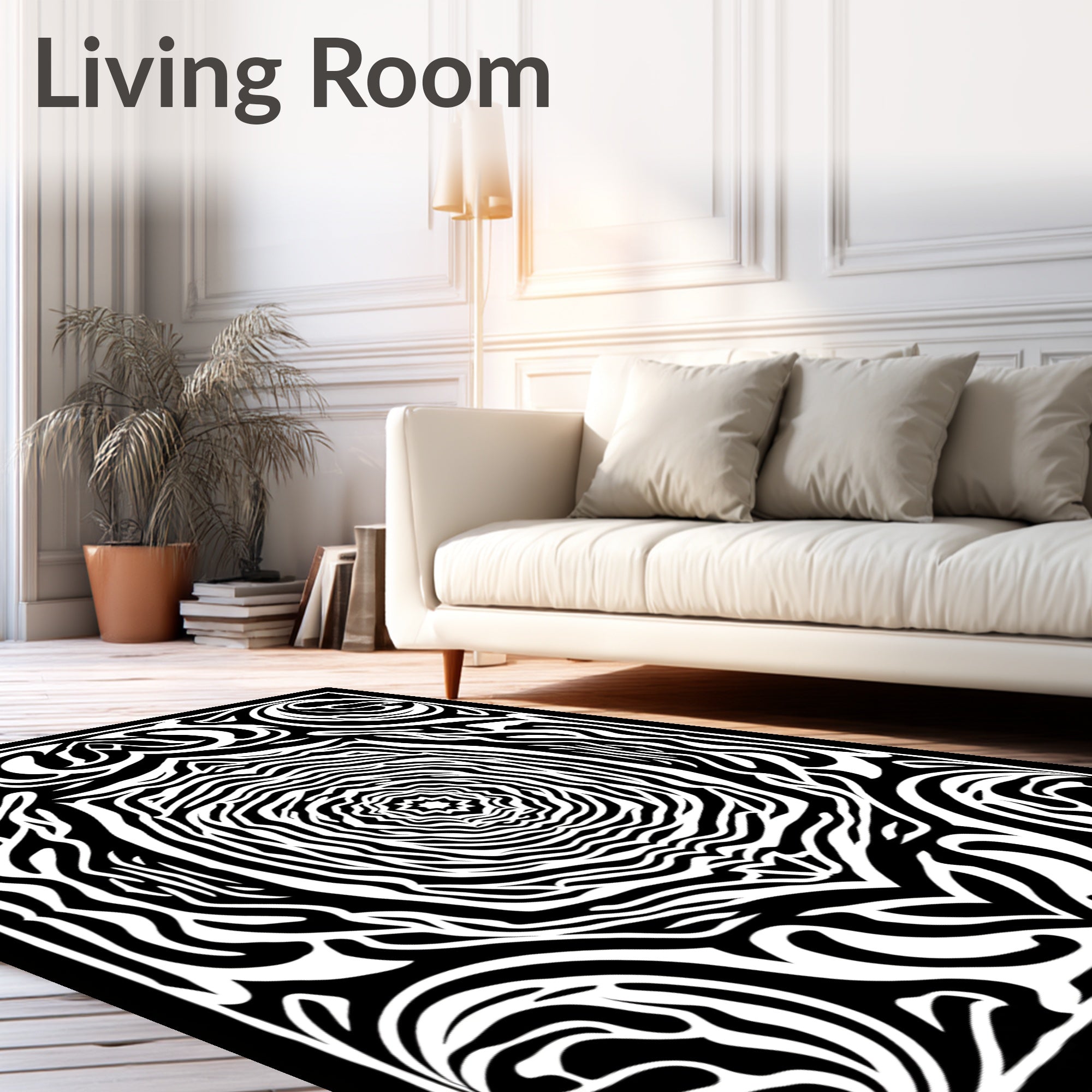 Black White Abstract Radial Pattern Rug