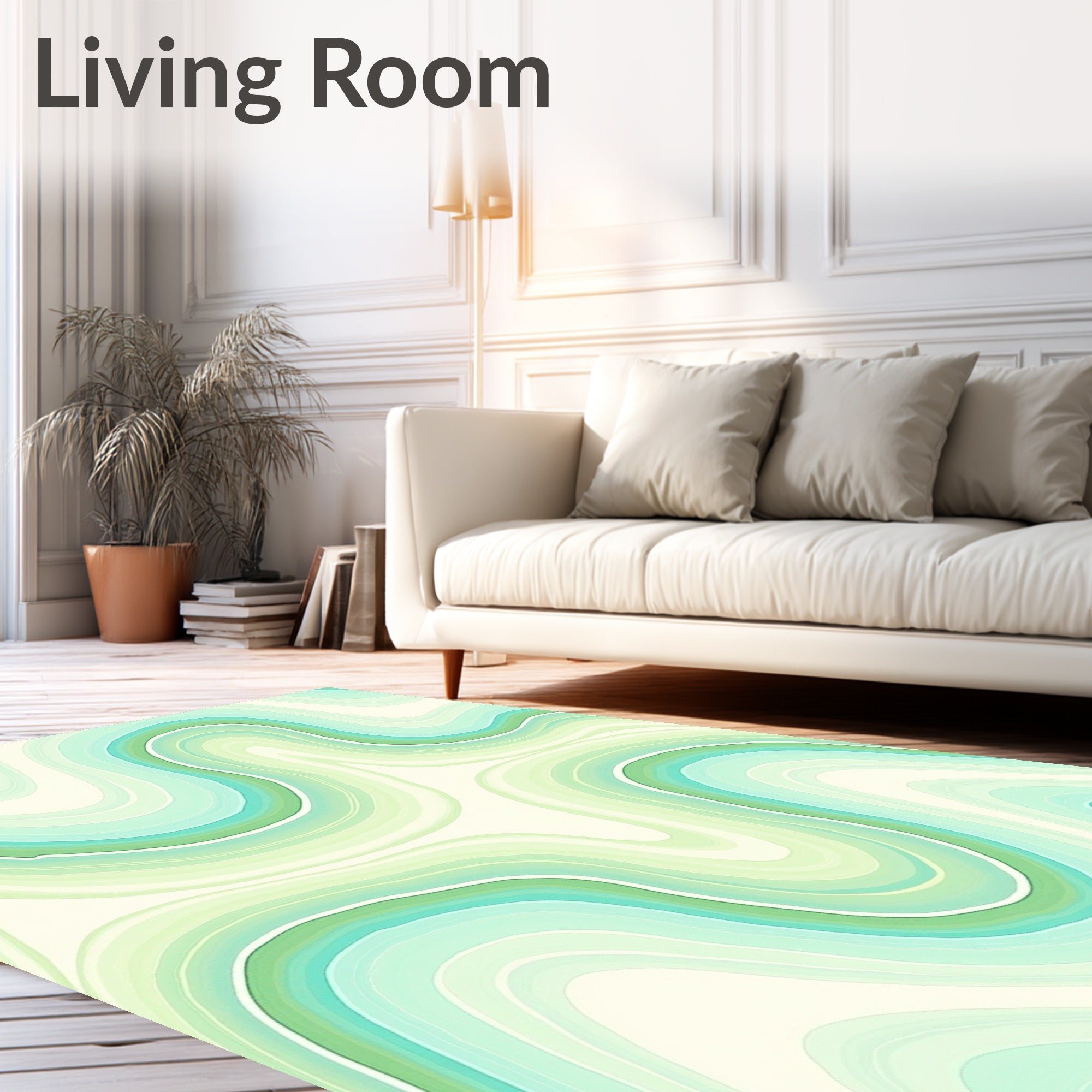 Mint Green Wavy Stripes Design Rug