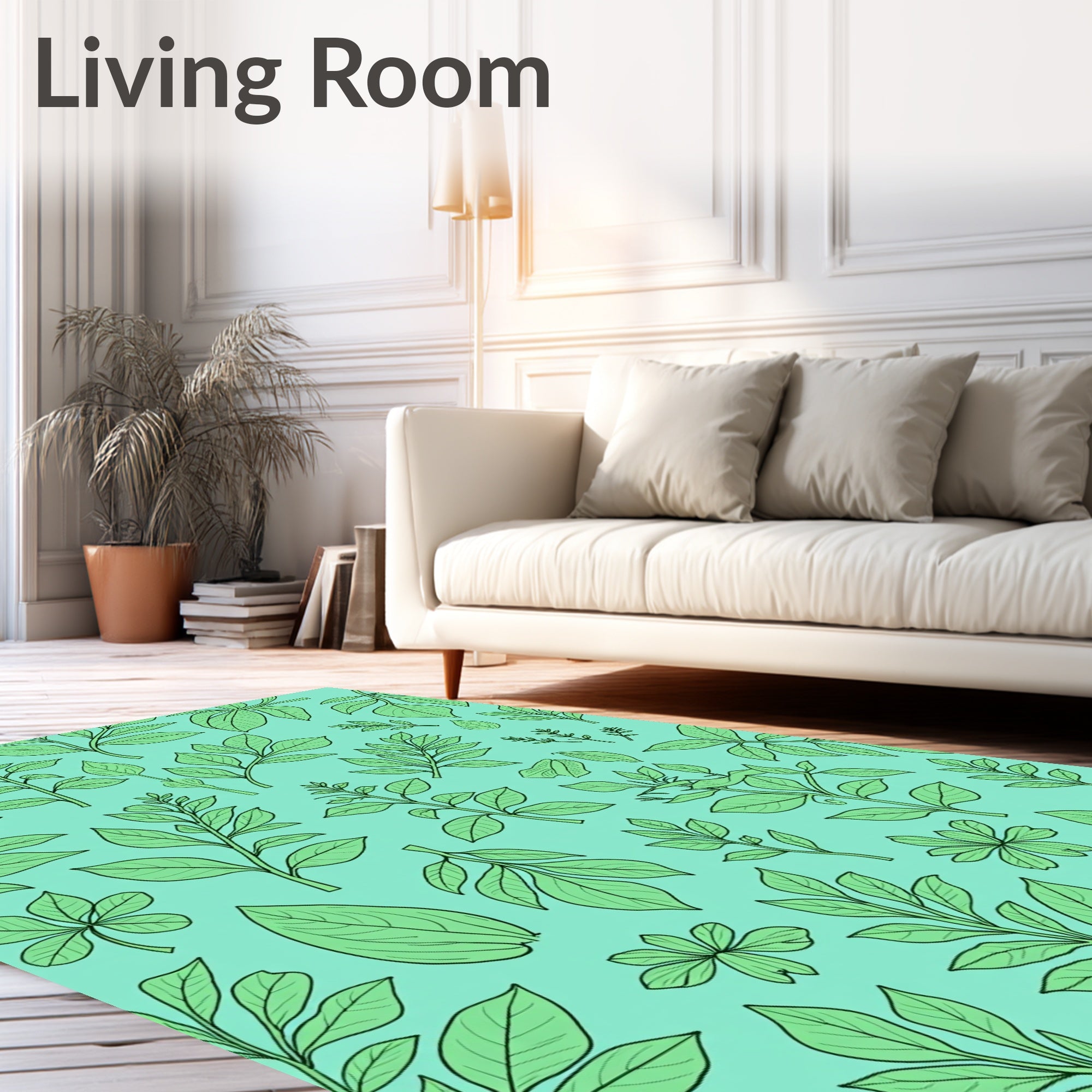 Botanical Green Leaf Pattern Rug