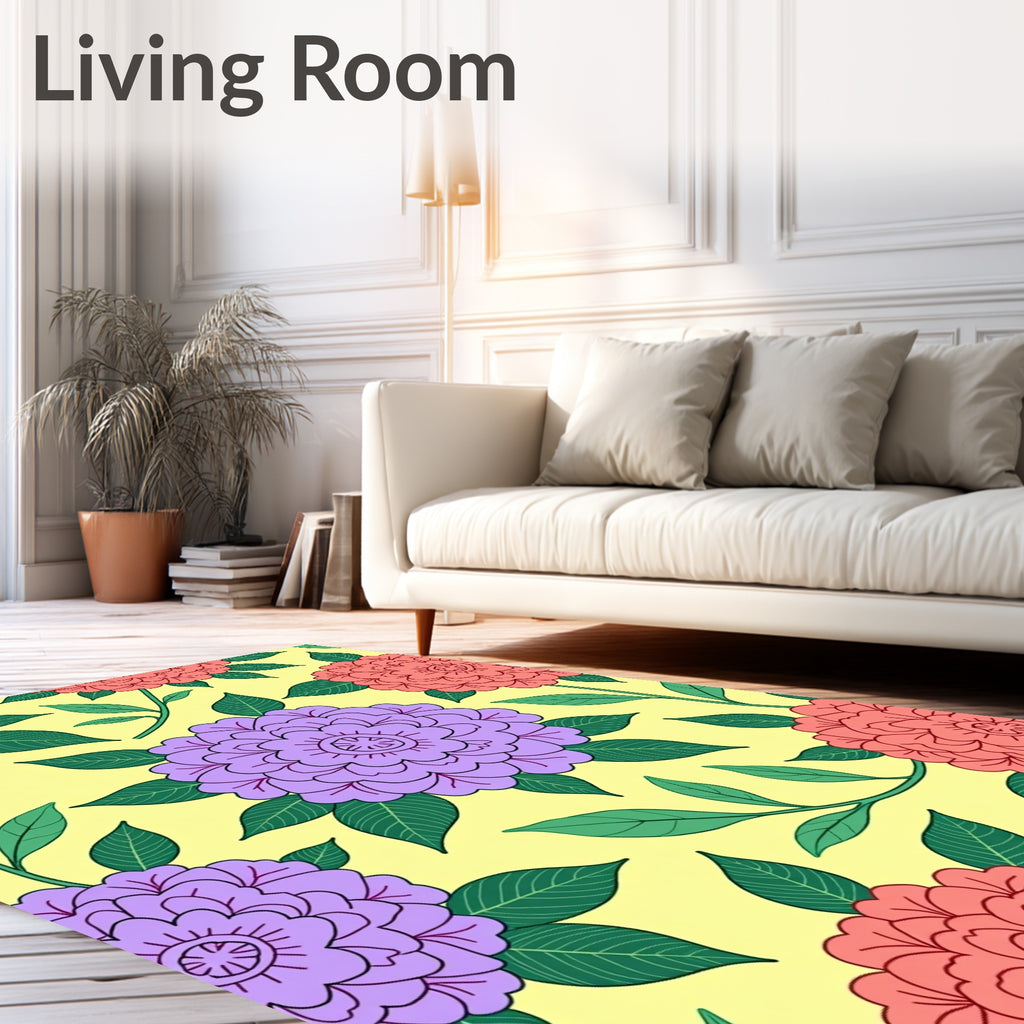 Purple and Coral Floral Botanical Pattern Rug
