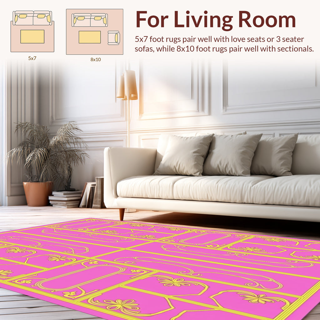 Pink Yellow Floral Whimsical Art Nouveau Rug