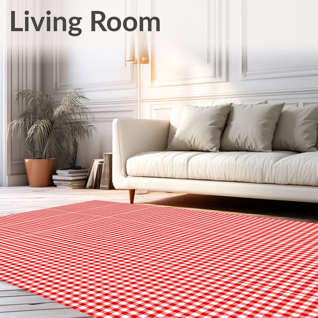 Classic Red White Gingham Check Rug