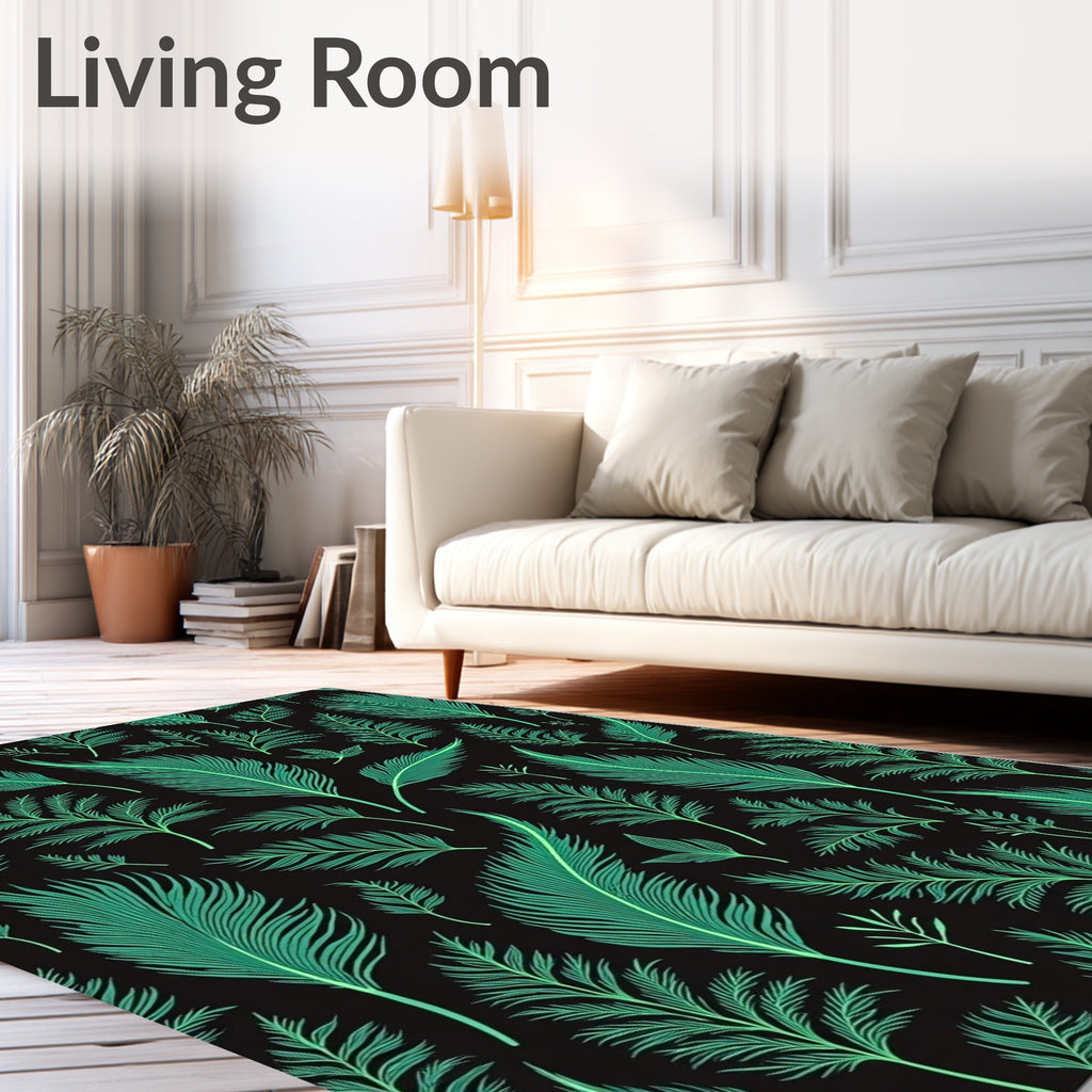Emerald Green Feather Fern Pattern Rug