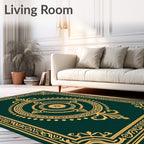 Ornate Gold Floral Green Patterned Rug