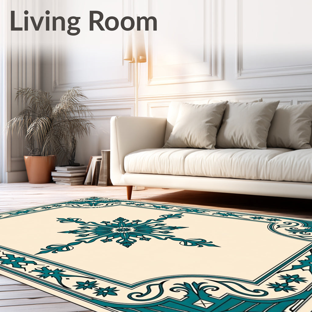 Teal Floral Medallion Border Rug