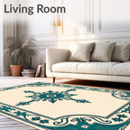 Teal Floral Medallion Border Rug