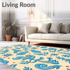 Whimsical Blue Floral Swirl Pattern Rug