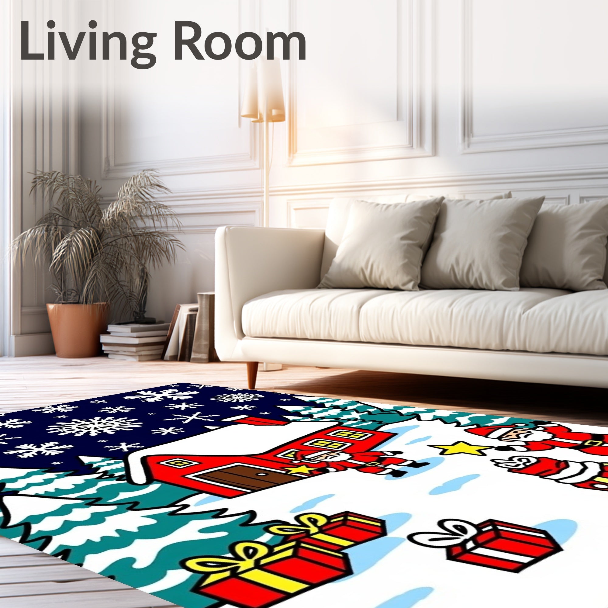 Whimsical Santa Claus Christmas Snowflakes Design Rug