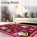 Festive Gnome Snowflake Pattern Print Rug