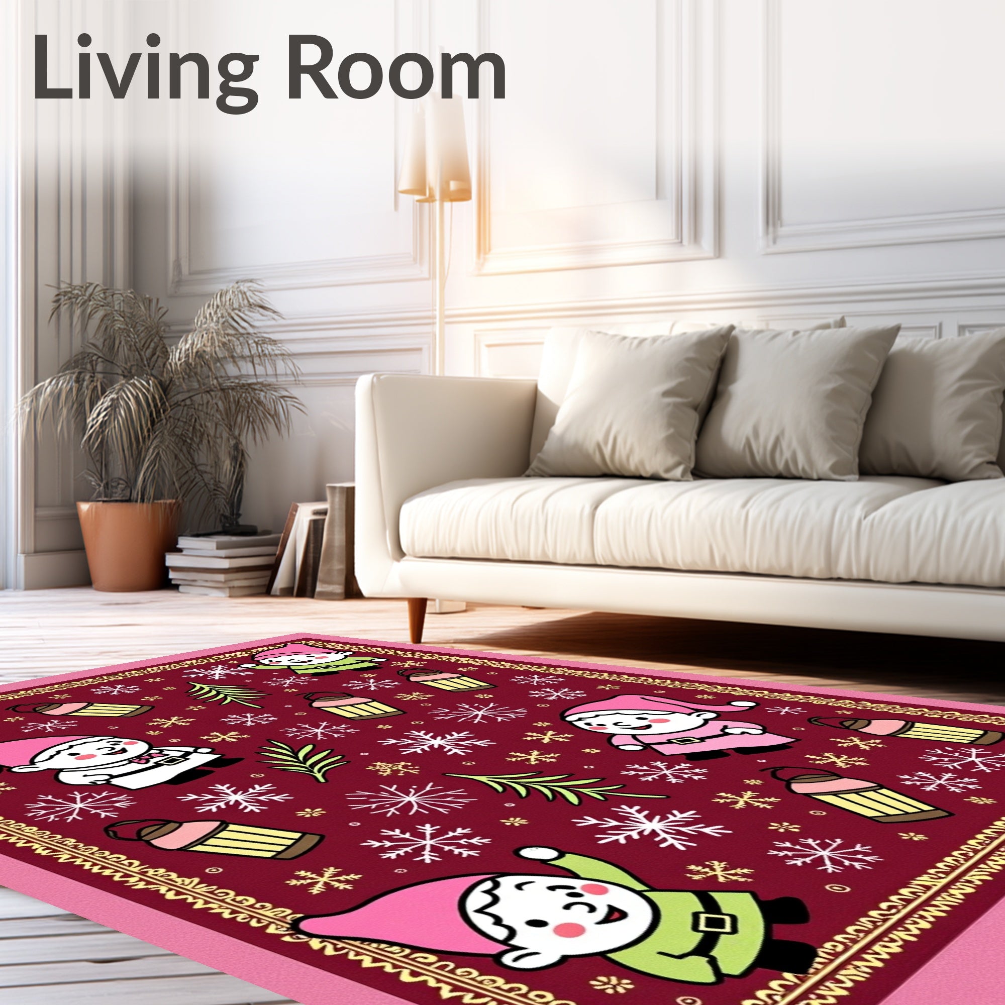 Festive Gnome Snowflake Pattern Print Rug