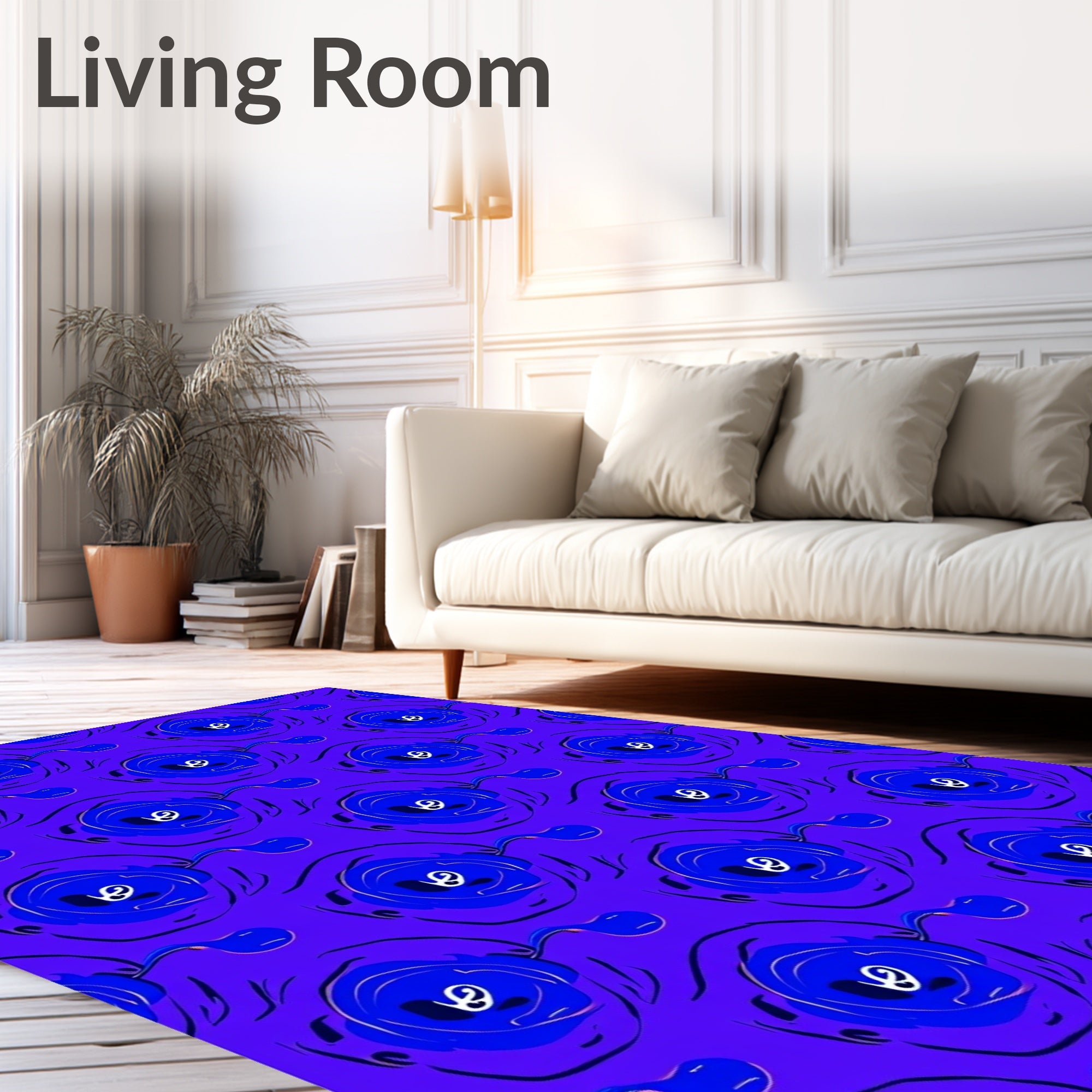 Abstract Blue Swirl Pattern Rug