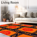 Bold Orange Red Floral Pattern Rug