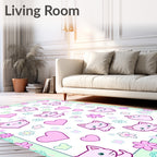 Kawaii Pink Cat Heart Pattern Rug