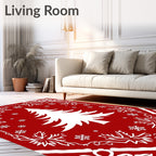 Red Christmas Tree Snowflake Pattern Rug