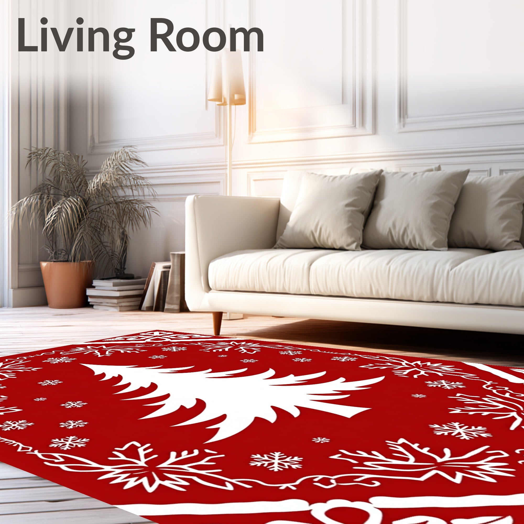 Red Christmas Tree Snowflake Pattern Rug