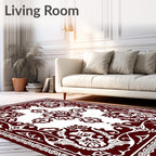 Intricate Floral Scrollwork Red and White Rug
