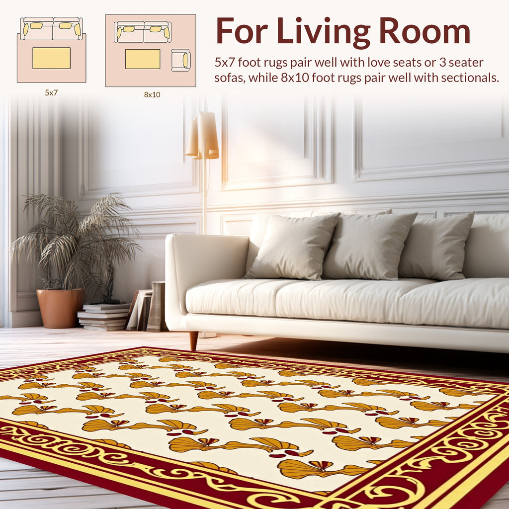 Golden Fan Motif Geometric Rug