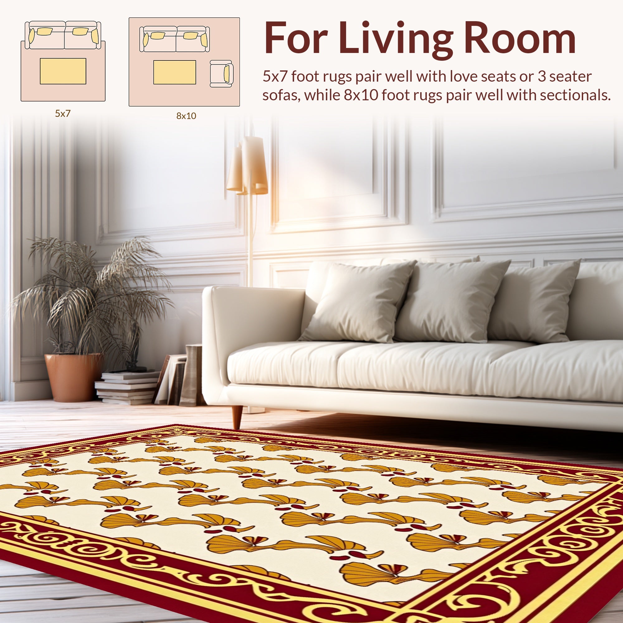 Golden Fan Motif Geometric Rug