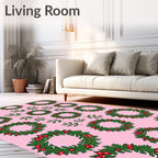 Festive Wreaths with Red Berries Pattern Rug