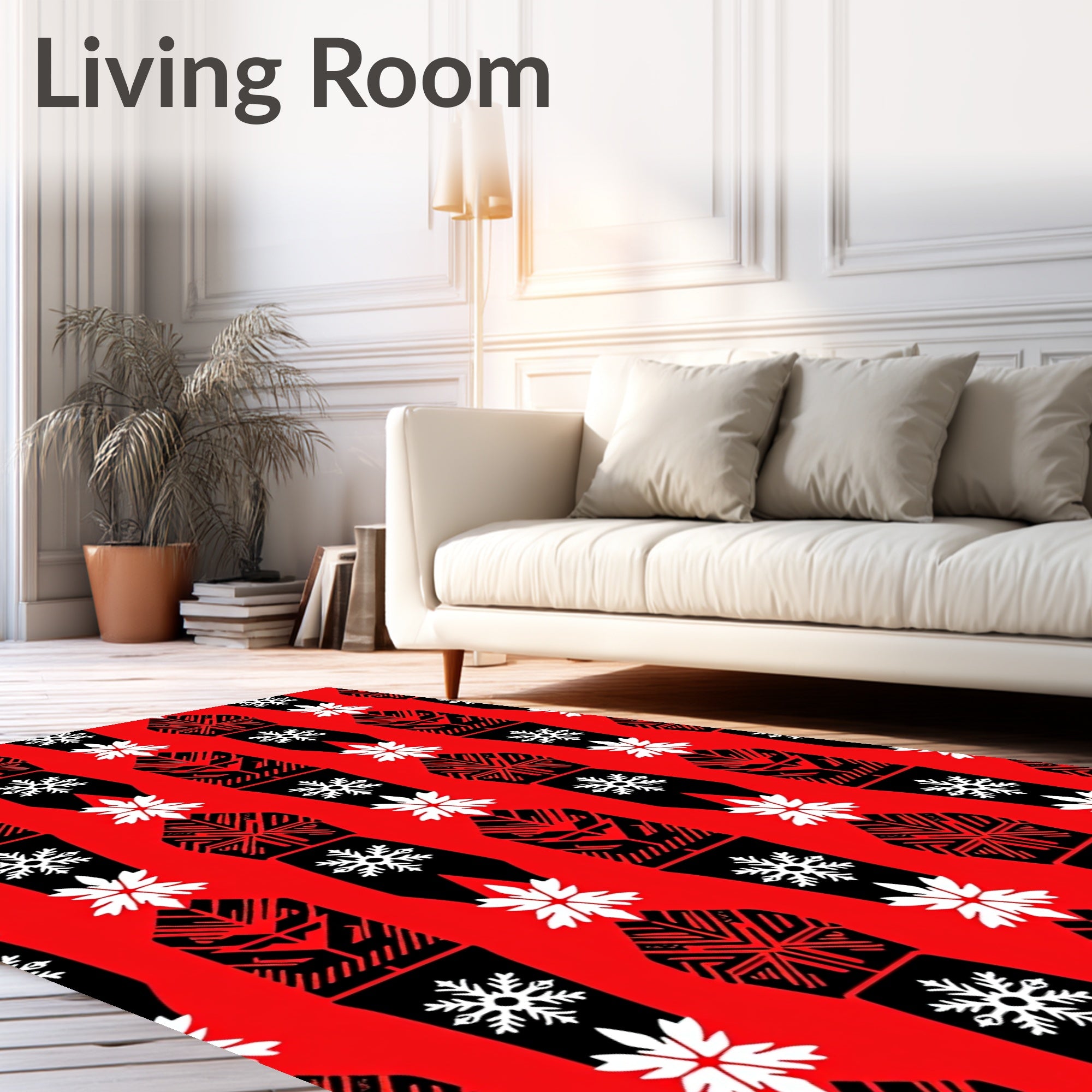Folk Art Snowflake Red Design Rug