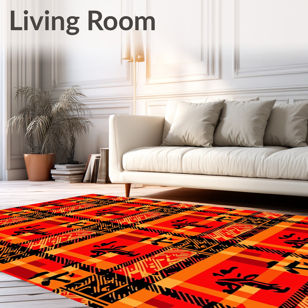 Bold Red Orange Abstract Figure Rug