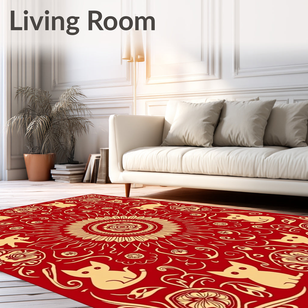 Red Cat And Skull Pattern Rug