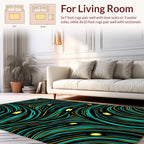 Abstract Teal Yellow Wave Pattern Rug