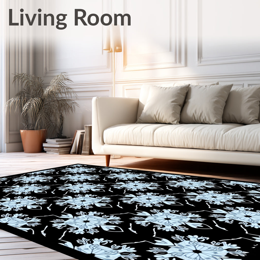 Ice Blue Floral Square Inlay Rug