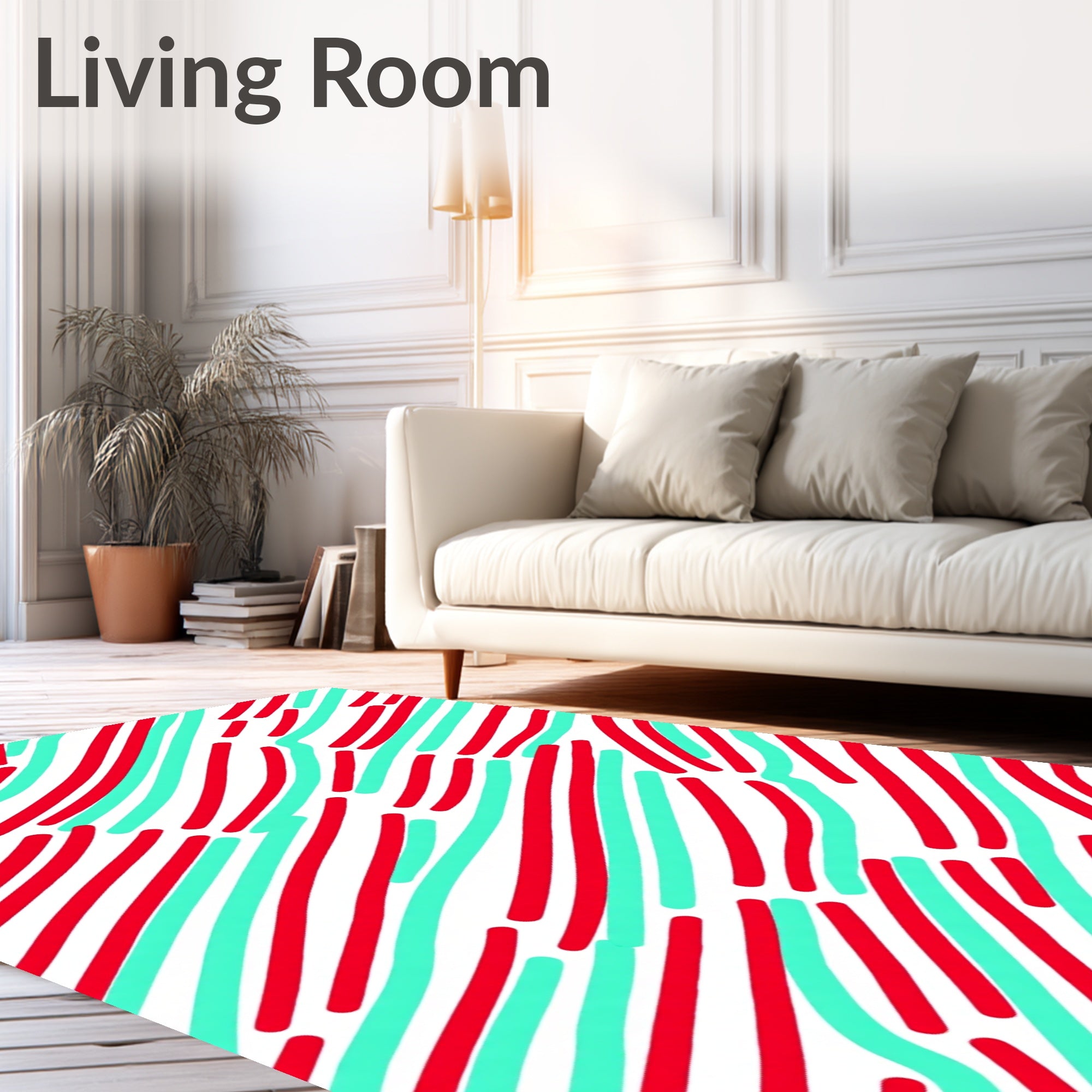 Red Teal Wavy Lines Rug