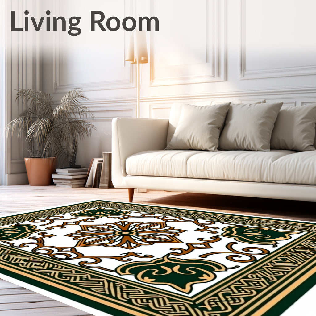 Ornate Emerald Gold Celtic Pattern Rug